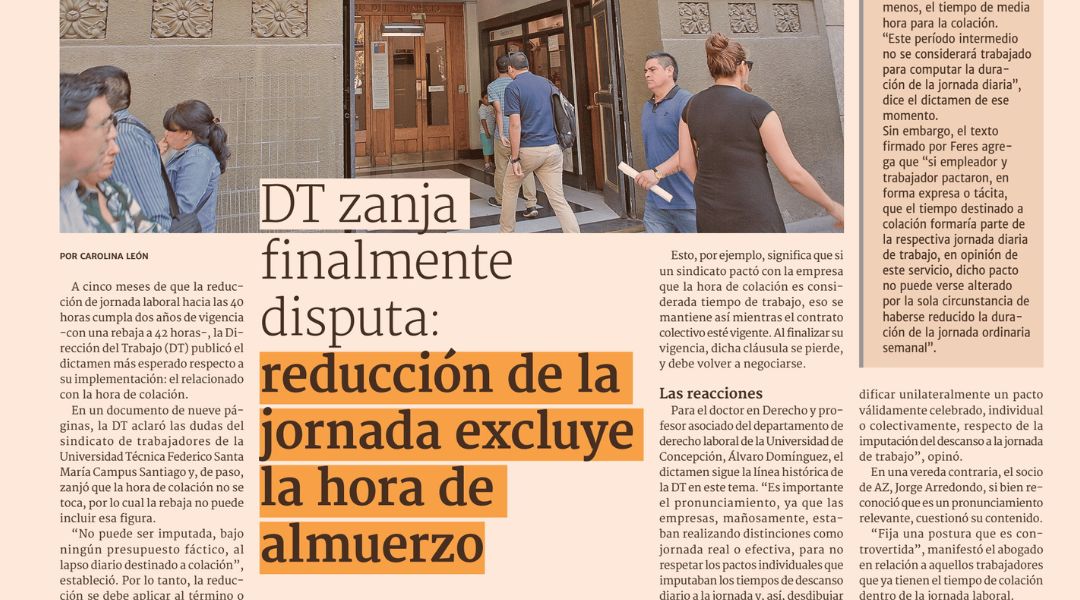 En Diario Financiero: Socio de GNP_Canales analiza dictamen de la DT sobre reducción de jornada y hora de colación