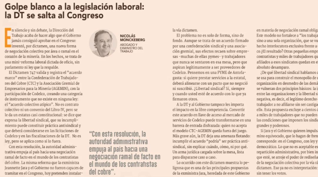En columna publicada por el DF: Director Nicolás Monckeberg hace un análisis crítico del dictamen 747 de la DT
